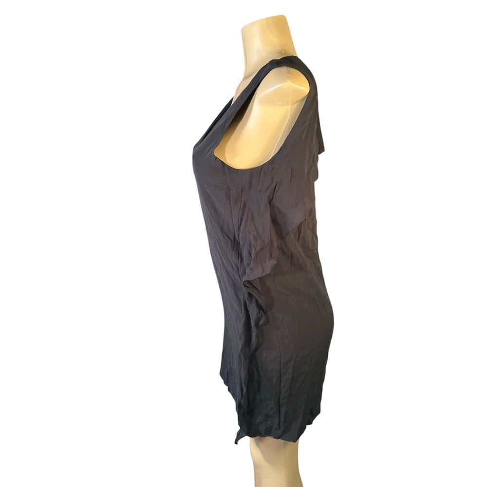 Women S Ramy Brook New York Black Silk Mini Dress Sleeveless V-Neck Ruffle Side - Picture 4 of 7